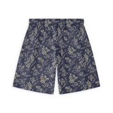 A pair of shorts featuring a dark background with a delicate, light-colored botanical pattern, offering a stylish and nature-inspired design.