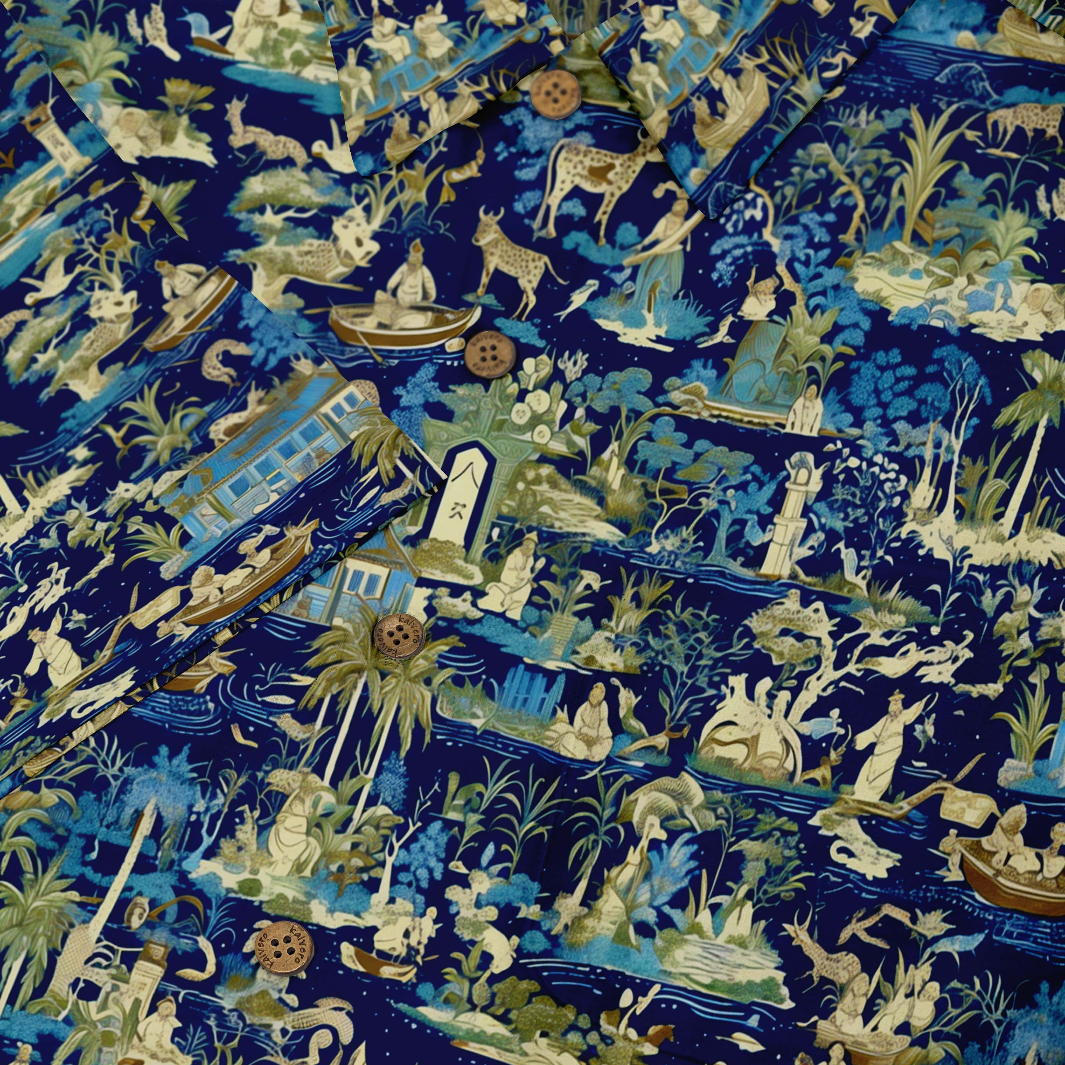 Exotic tropical island printed shirt in calming blues and greens