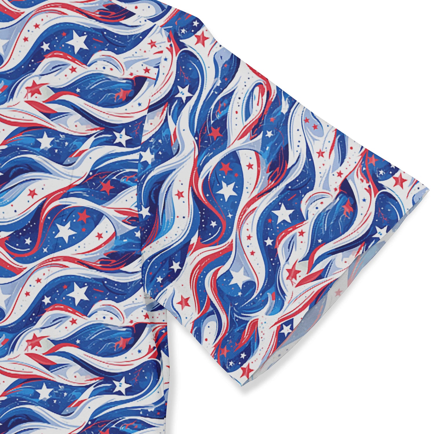 Vibrant American flag-inspired shirt with star patterns.