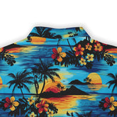 Hawaiian shirt with a serene coastal sunset scene.