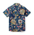 Short-sleeve shirt featuring a vibrant floral design on a navy background, perfect for adding a pop of color to any casual outfit.