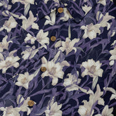 Twilight purple shirt with white lilies, exuding sophistication and grace close-up