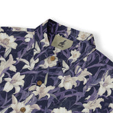 Twilight purple shirt with white lilies, exuding sophistication and grace front view