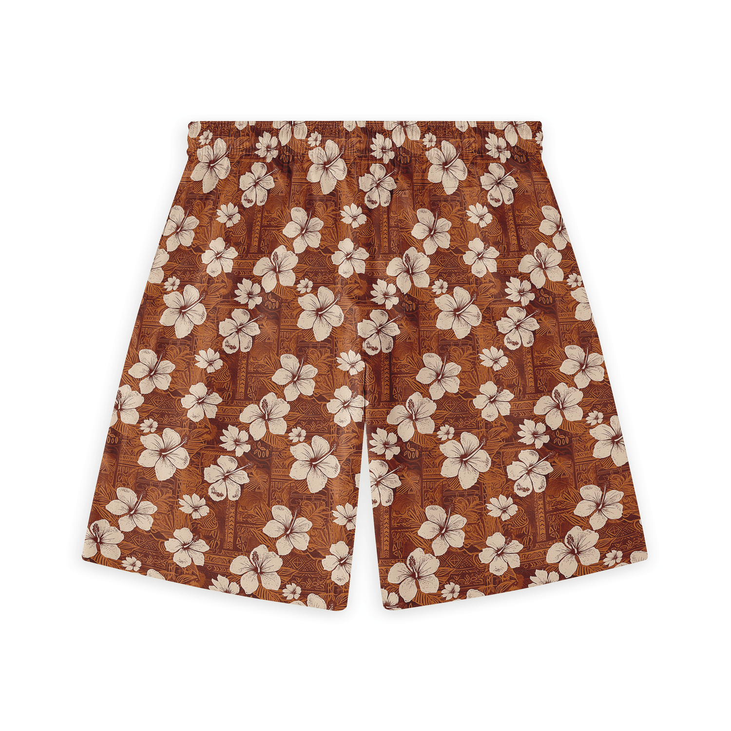 Copper short with white hibiscus flowers, exuding vintage elegance front view