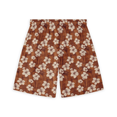 Copper short with white hibiscus flowers, exuding vintage elegance front view